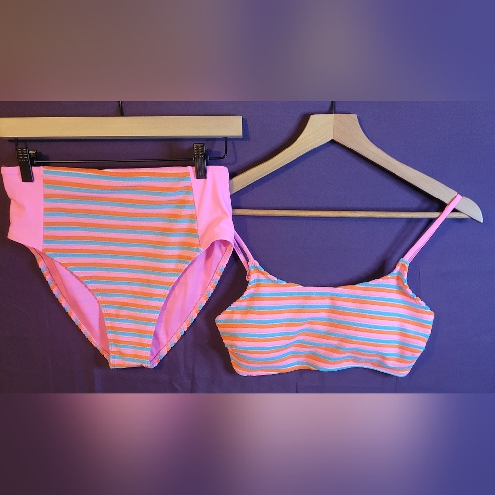 Pink Lily Colorful Striped Bikini Set